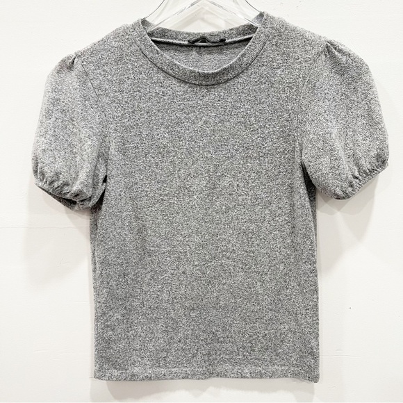 Zara Grey Short Puff Sleeve Grey Knit Sweater Top Small - Picture 1 of 6